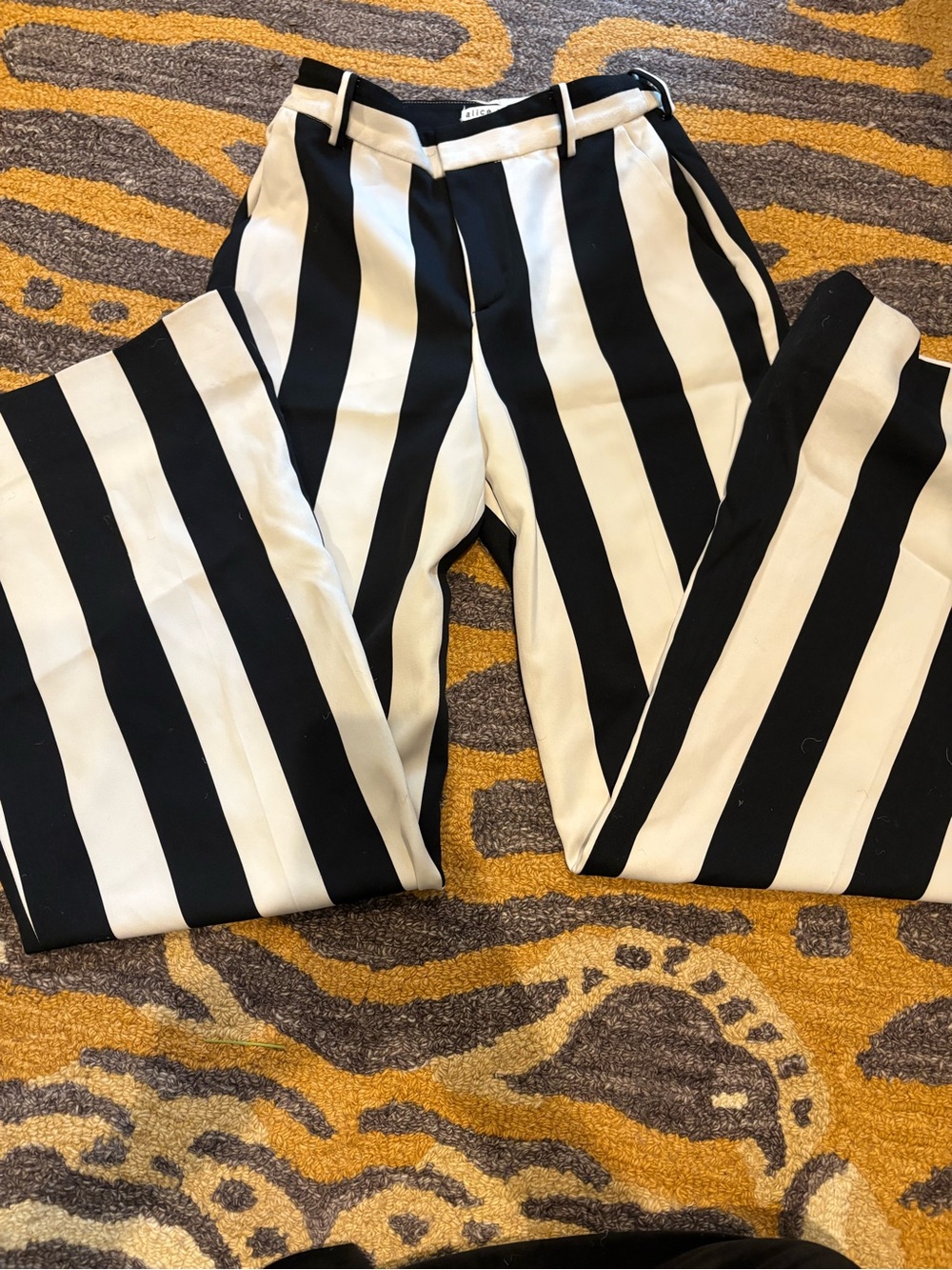 Alice + Olivia Black and White Vertical Stripe Trousers